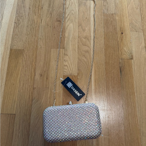 NWT DASEIN Glitter Rhinestone Box Clutch Evening Bag Wedding Prom Purse Gold - Picture 4 of 9